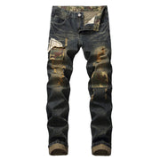 West Louis™ Ripped Snow Wash Elastic Trousers Straight Jeans