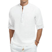 West Louis™ Cotton Long Sleeve Band Collar Henley Shirt