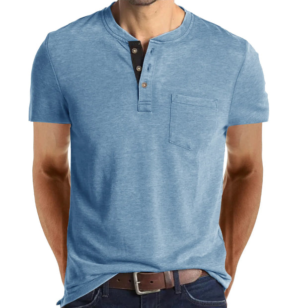 West Louis™ Summer Men's Short Sleeved Henley T-shirts